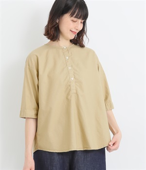 オックス日本製品染め6分袖チュニックプルオーバー(ベージュ-ONESIZE)