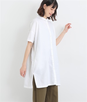 オックス日本製品染め5分袖チュニックブラウス(ホワイト-ONESIZE)