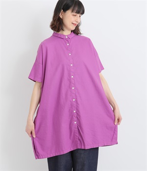 オックス日本製品染め5分袖チュニックブラウス(パープル-ONESIZE)