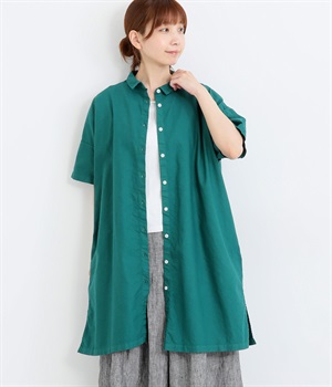 オックス日本製品染め5分袖チュニックブラウス(ダークグリーン-ONESIZE)