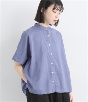 コットンローン日本製品染　ワイドブラウス(ブルーラベンダー-ONESIZE)