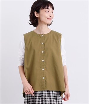 レーヨン混コットンリネン平織ブラウス(オリーブカーキ-ONESIZE)