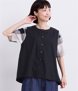 レーヨン混コットンリネン平織ブラウス(クロ-ONESIZE)