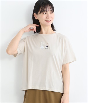 コットン天竺プリントTシャツ(ソフトベージュ-ONESIZE)