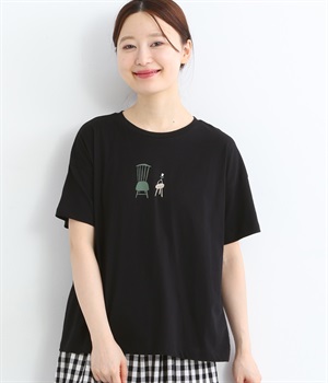 コットン天竺プリントTシャツ(クロ-ONESIZE)