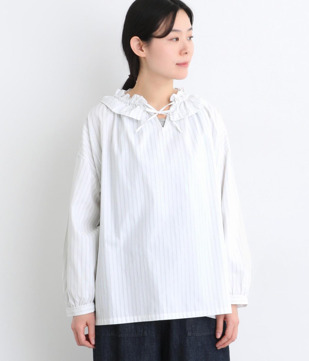 コットンドビーストライプブラウス(シロ-F)