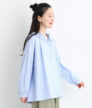 コットンドビーストライプブラウス(ライトブルー-F)