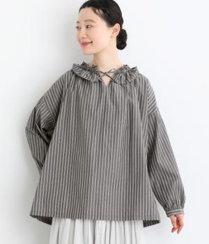 コットンドビーストライプブラウス(チャコール-F)