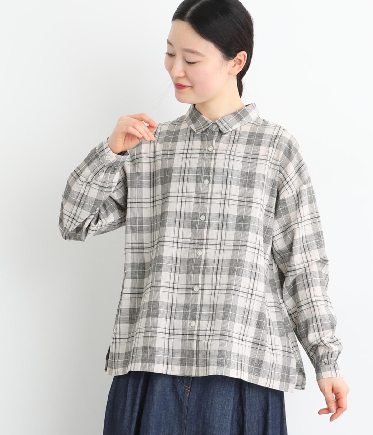 32×30コットンリネン平織シャツ(グレンチェック-F)