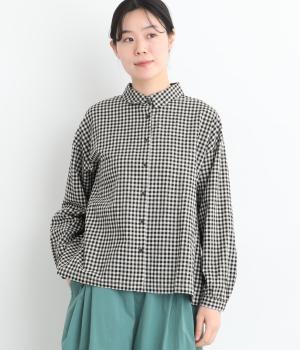 32×30コットンリネン平織シャツ(ギンガム-F)