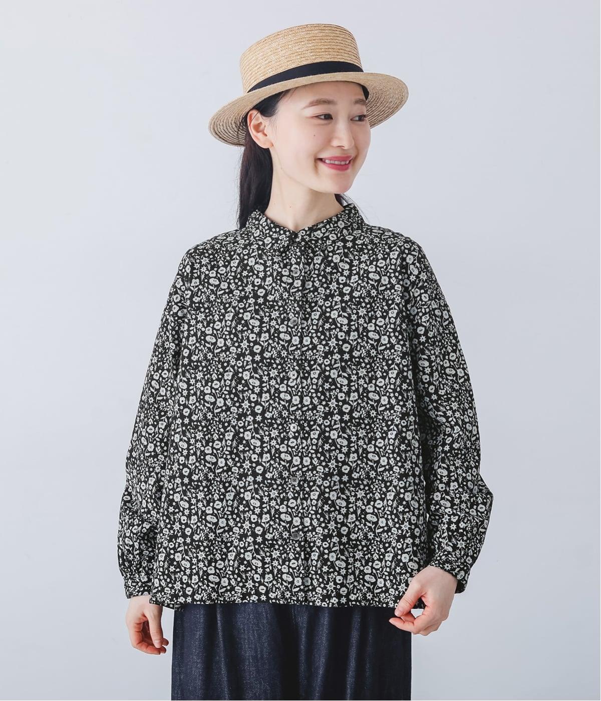 32×30コットンリネン平織シャツ(小花プリント-F)