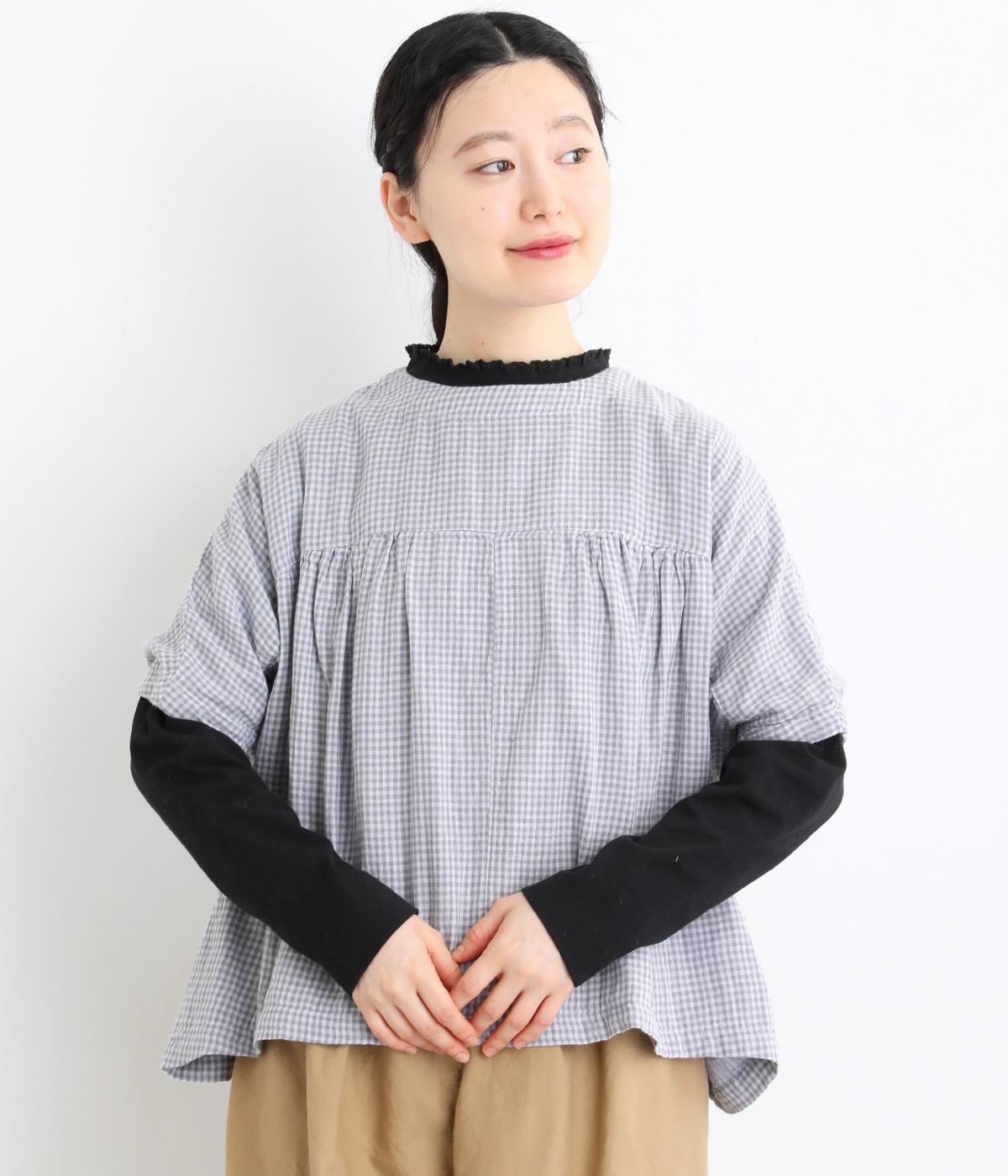 コットンダブルガーゼギンガムチェックベスト(グレー-F)