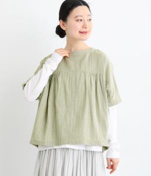 コットンダブルガーゼギンガムチェックベスト(グリーン-F)