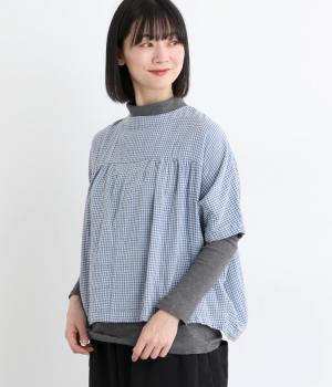 コットンダブルガーゼギンガムチェックベスト(ブルー-F)