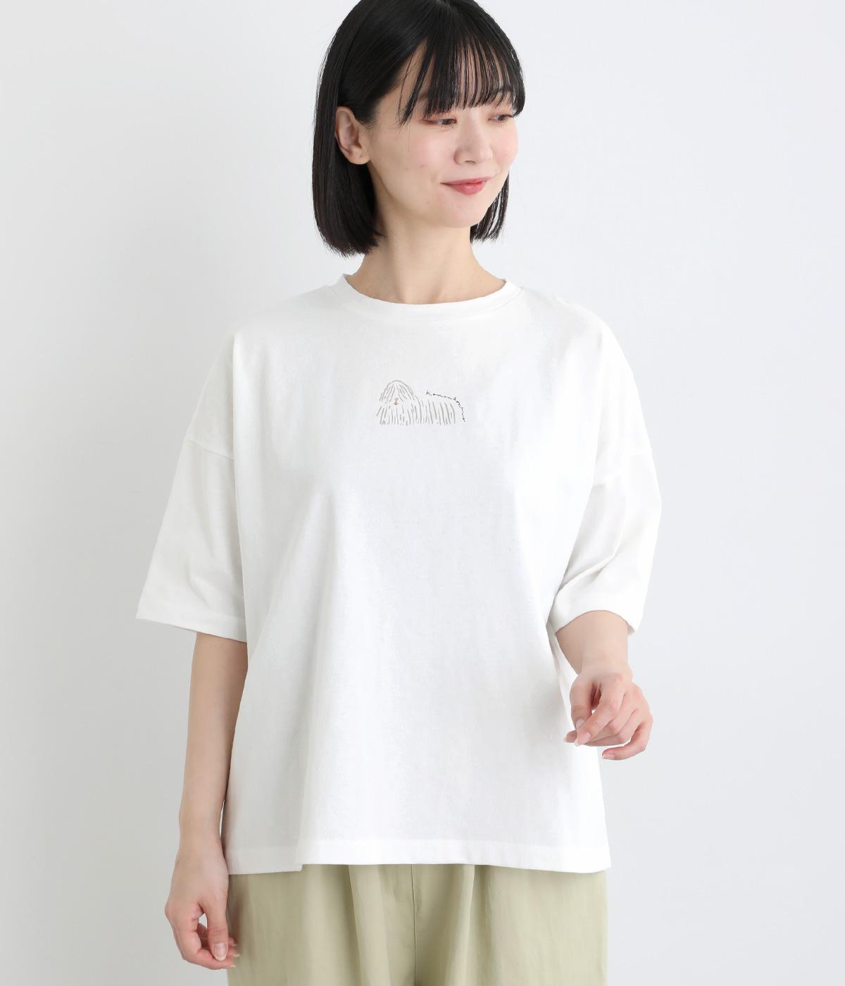 18空紡糸天竺6分袖Tシャツ(シロ-F)