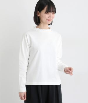 18空紡糸天竺襟ぐりレースカットソー(シロ-F)