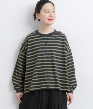 32コットン×ポリエステル引き揃え天竺ボーダーカーディガン