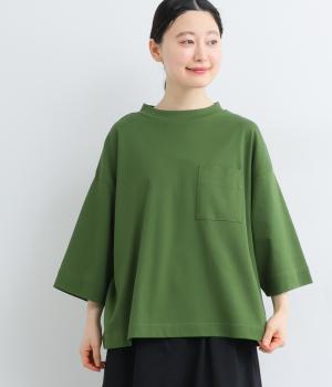 【tukuroi by SUN VALLEY】コットンスムースシルケット7分袖カットソー(グリーン-F)