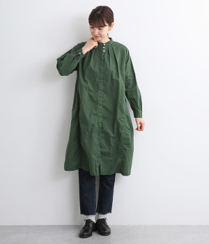 コットンローン日本製品染切替えシャツワンピース(グリーン-ONESIZE)