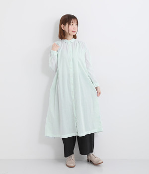 コットン日本製品染めギャザーシャツワンピース(パウダーブルー-ONESIZE)