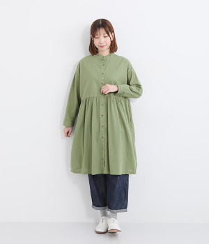 【tukuroi by SUN VALLEY】コットンリネン平織日本製品染2wayワンピース(グラスカーキ-ONESIZE)