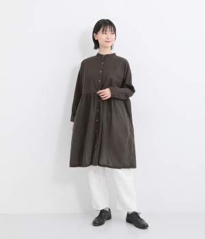 【tukuroi by SUN VALLEY】コットンリネン平織日本製品染2wayワンピース(ブラック-ONESIZE)