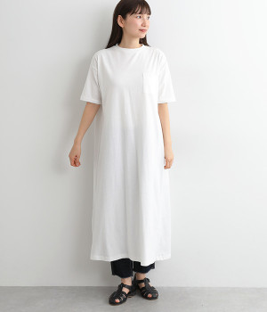 コットンリネン天竺5分袖ワンピース(オフホワイト-ONESIZE)