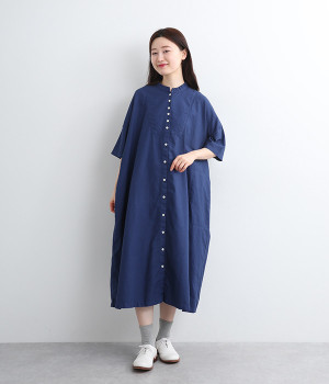 オックス日本製品染前開きシャツワンピース(ディープブルー-ONESIZE)