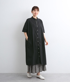 オックス日本製品染前開きシャツワンピース(ブラック-ONESIZE)