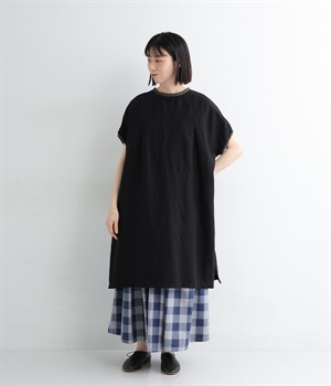 【tukuroi by SUN VALLEY】コットンリネン　2wayワイドワンピース(クロ-ONESIZE)