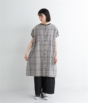 【tukuroi by SUN VALLEY】コットンリネン　2wayワイドワンピース(グレンチェックキナリ×クロ-ONESIZE)