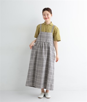 【tukuroi by SUN VALLEY】コットンリネン　ジャンパースカート(グレンチェックキナリ×クロ-ONESIZE)