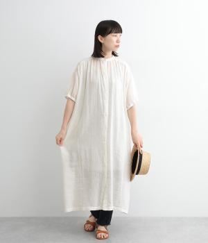コットンリネンガーゼギャザーワンピース(オフシロ-ONESIZE)