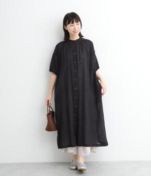 コットンリネンガーゼギャザーワンピース(クロ-ONESIZE)