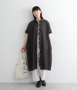 コットンデニムワイドワンピース(クロ-ONESIZE)
