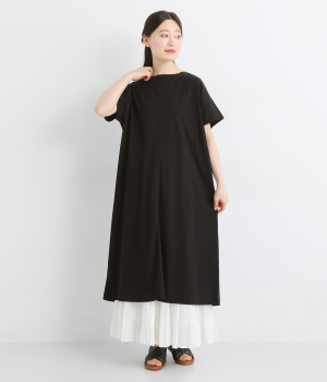 【tukuroi by SUN VALLEY】コットンシルケット天竺　切替えワンピース(クロ-ONESIZE)