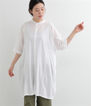 コットンボイル日本製品染め　サイドギャザーチュニック(ホワイト-ONESIZE)
