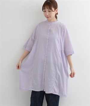 コットンボイル日本製品染め　サイドギャザーチュニック(アメジスト-ONESIZE)
