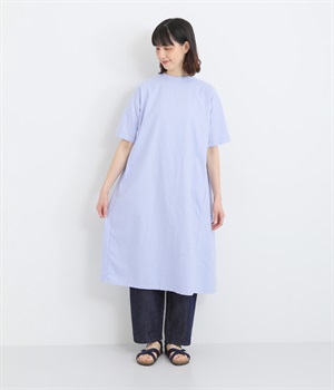 オックス日本製品染め5分袖バックポケットワンピース(ライトブルー-ONESIZE)