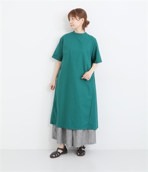 オックス日本製品染め5分袖バックポケットワンピース(ダークグリーン-ONESIZE)