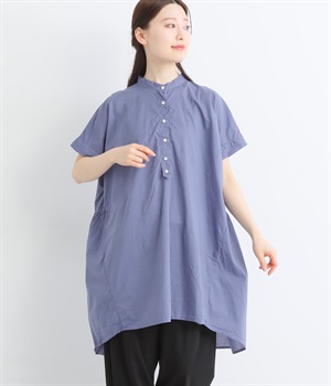 コットンローン日本製品染　バックギャザーチュニック(ブルーラベンダー-ONESIZE)