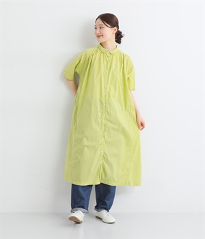 コットンローン日本製品染　5分袖ワンピース(ライム-ONESIZE)