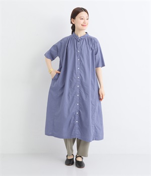 コットンローン日本製品染　5分袖ワンピース(ブルーラベンダー-ONESIZE)
