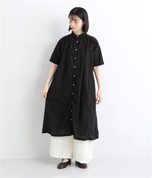 コットンローン日本製品染　5分袖ワンピース(スミクロ-ONESIZE)