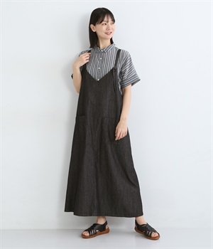 コットンデニムジャンパースカート(クロ-ONESIZE)