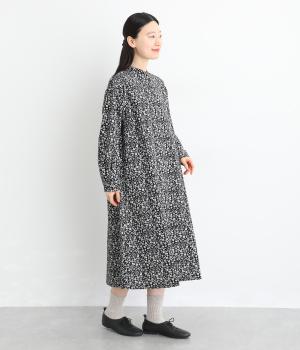 32×30コットンリネン平織9分袖シャツワンピース(小花プリント-F)