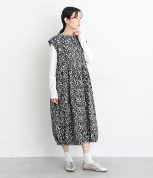 32×30コットンリネン平織9分袖ワンピース(小花プリント-F)