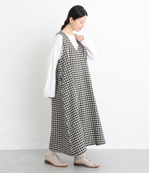 11×12コットンリネン平織ジャンパースカート(ギンガム/キナリ×クロ-F)