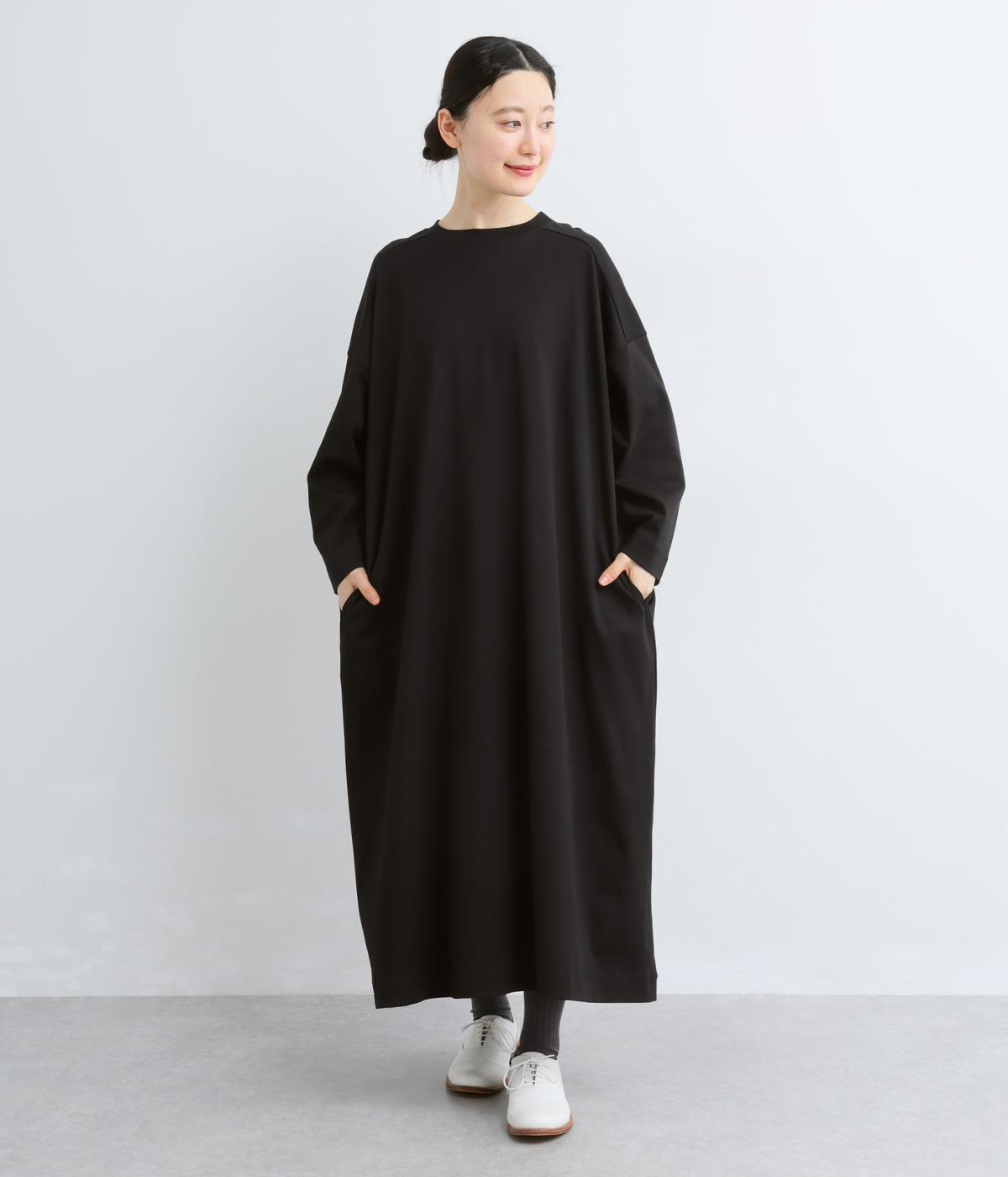【tukuroi by SUN VALLEY】コットンスムースシルケット9分袖ワンピース(クロ-F)