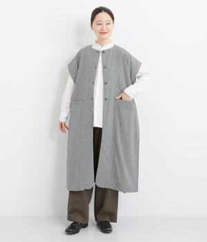 コットン平織×綾織二十織　サイドボタンロングジレ(千鳥-F)